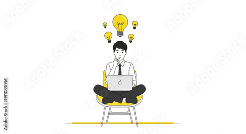 Young Businessman Contemplating Ideas While Working On Laptop