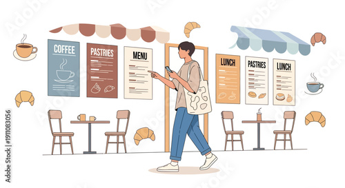 Young Person Browsing Cafe Menu With Delicious Pastries And Coffee Options Available