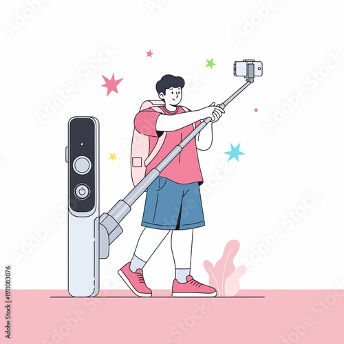 Young Person Capturing Moments With Advanced Gimbal Stabilizer And Phone