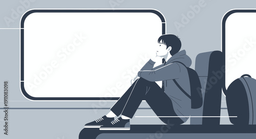 Young Person Contemplating While Traveling By Train