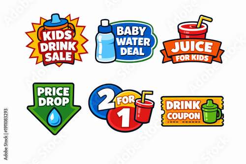Kids drink sales and deals set, offering juice, baby water, and price drop coupons