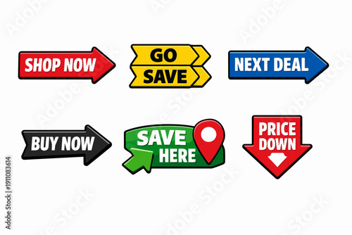 Collection of commerce call to action banners for shopping and saving online