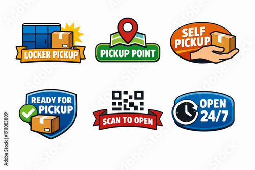 Delivery locker and pickup point service concepts with qr code and 24/7 availability