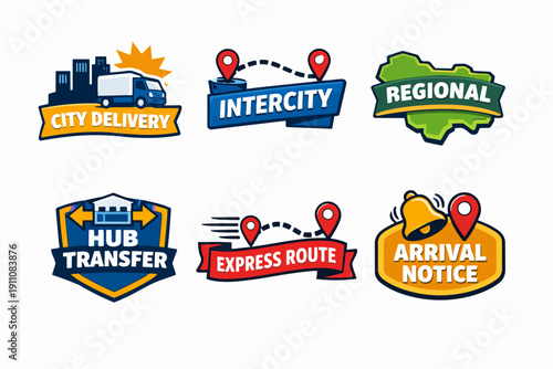 Shipping and logistics service icons set. Intercity, regional, express route concepts