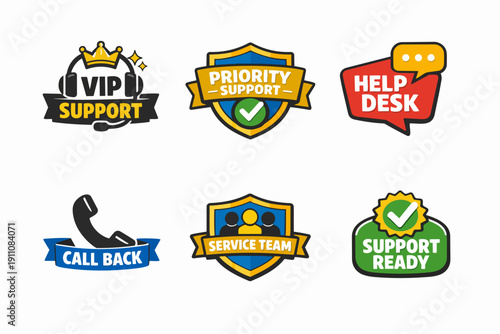 Customer support and service icons set. Vip, priority, help desk, call back, ready