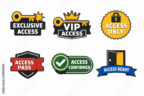 Access options collection with exclusive vip pass, confirmation, ready entry and only icons