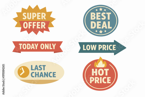 Collection of promotion, sale, and discount badges, stickers, and labels
