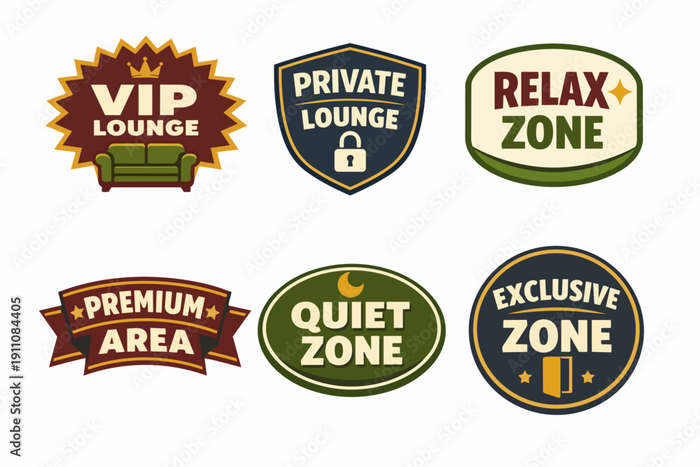 Obraz premium Exclusive zones labels for vip private lounge, premium area, relax, quiet places