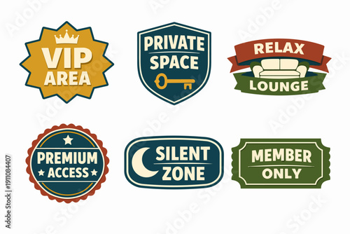 Exclusive offer badges featuring vip access, private lounge, and member only labels