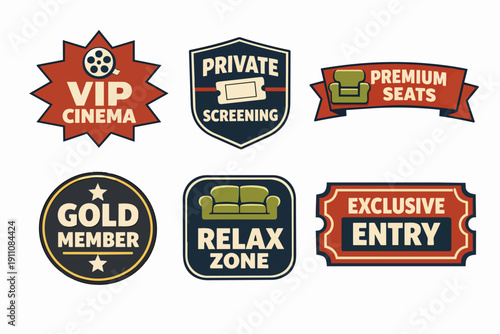 Exclusive cinema event badges and premium movie experience emblems for membership