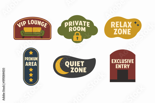 Exclusive vip access labels and private quiet zone stickers for premium areas