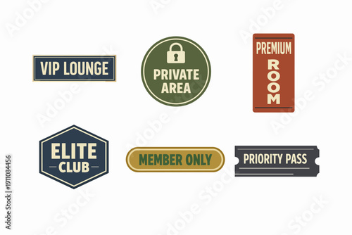 Exclusive access labels for vip lounge, private area, premium room