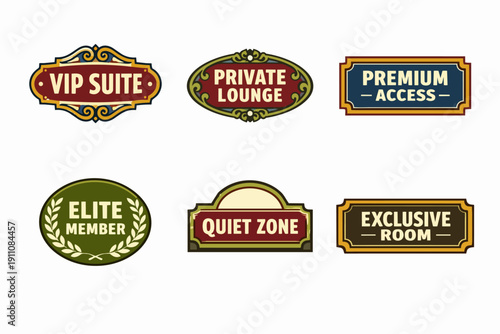 Vintage exclusive access signs and premium labels for vip zones and private areas