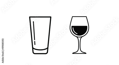 Two drink glasses a highball and wine glass in black silhouette
