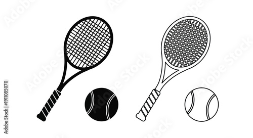 Tennis equipment including rackets and balls in a dark silhouette