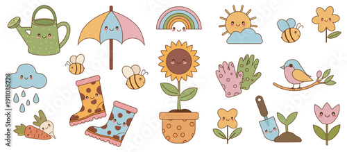Cute Spring Gardening and Nature Kawaii Clipart Collection