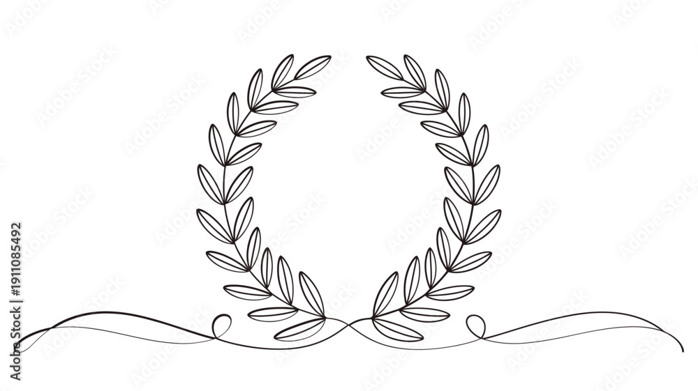 Obraz premium Elegant laurel wreath illustration with delicate flowing ribbon details