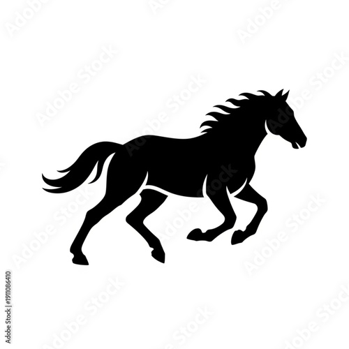 Black silhouette of a running or galloping horse isolated on a white background, vector icon