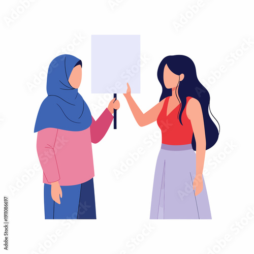 Two women protesting with blank sign.