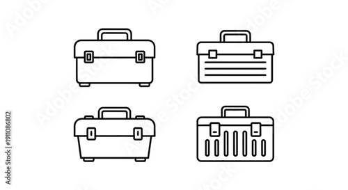 Four briefcase outlines in a minimal style black and white silhouette