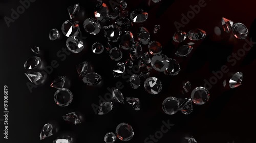 Diamonds crumble. Black background and red light