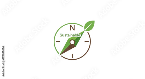 Sustainable Compass with Green Needle and Leaf.