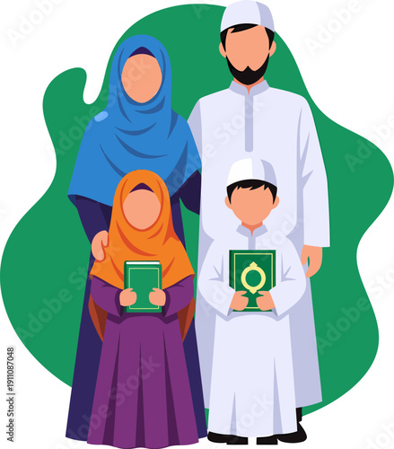 Muslim family with Quran father mother child.