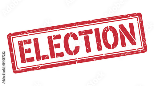 Red election stamp with white background and scratched texture