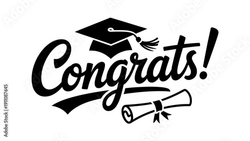 Graduation Congrats Message with Cap and Diploma Illustration