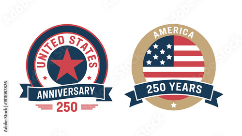 USA 250th anniversary celebration emblems and badges  America independence day logos