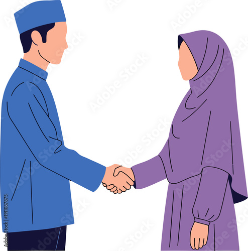 Muslim couple handshake agreement.
