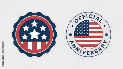 American patriotic anniversary emblems with flag designs and stars