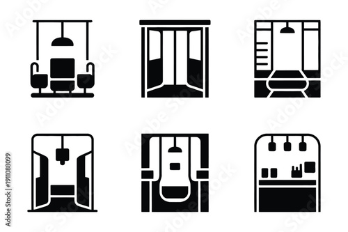 Modern Subway Train Interior Icons Set