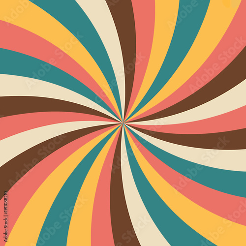 Colorful sunburst pattern with yellow pink brown and teal stripes radiating outward