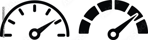 Two black and white speedometer gauges with needles pointing to different levels