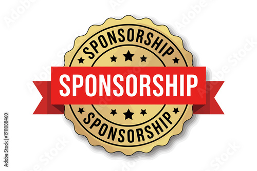 Sponsorship badge with red ribbon and gold seal on white background
