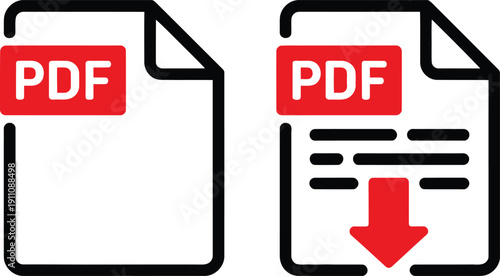 Two pdf icons with the second one having a download arrow indicating downloadable content.