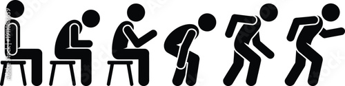 Illustrative sequence of a person sitting, bending, and standing up from a chair