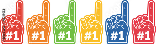 Colorful foam fingers with the number one displayed in a row