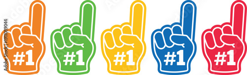Colorful foam fingers with the number one displayed on each