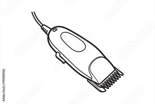 Simple line drawing of a white electric hair clipper angled slightly upwards