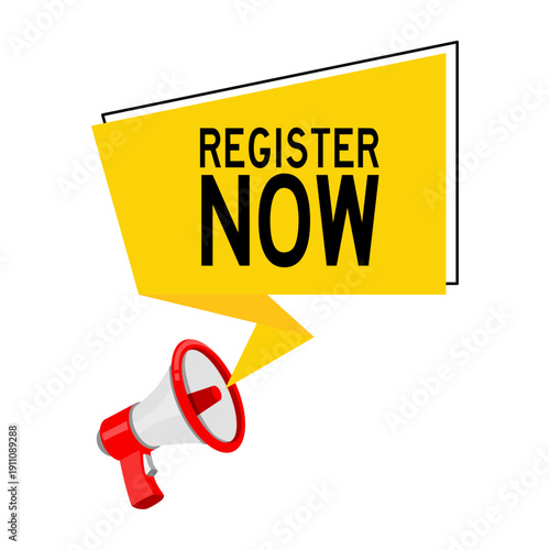 Megaphone and Speech Bubble Register New Announcement