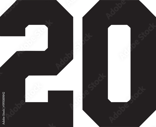 Large black number twenty with white outline on gray background