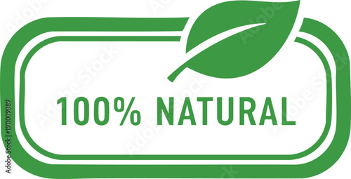 Green 100 percent natural label with leaf sign symbol icon