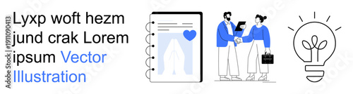 Business development, teamwork, innovation, creativity, collaboration, employment. Professional handshake and notebook sketch with heart. Business development and teamwork concept