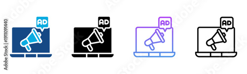 Advertise Icon Different Style Outline Collection Set Vector Illustration