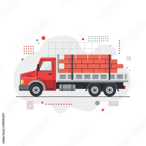 Flatbed Truck Delivering Building Materials For Construction Projects