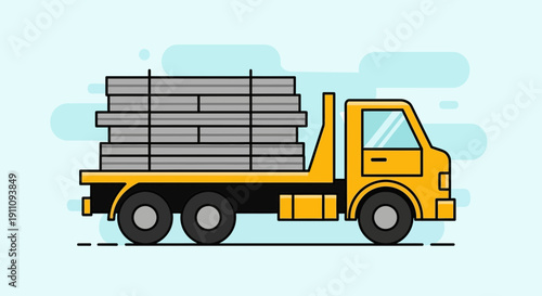 Flatbed Truck Delivering Building Materials On Pastel Background