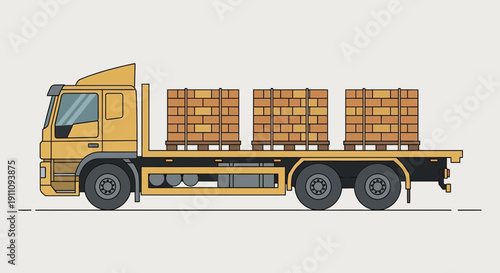 Flatbed Truck Delivering Construction Bricks For Building Projects