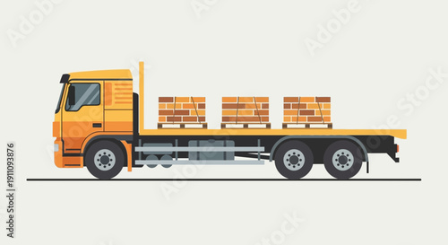 Flatbed Truck Delivering Construction Bricks Cargo